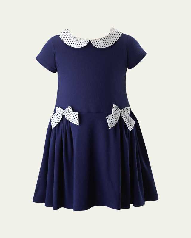 Girl's Polka Dot Trim Dress, Size 2-10